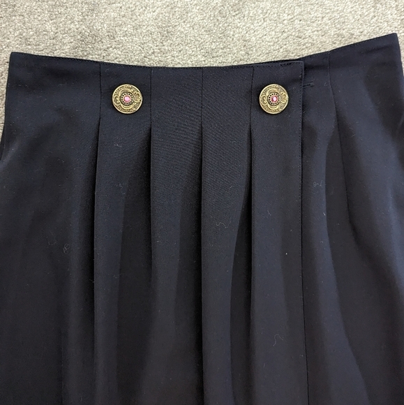 LOUIS Féraud vintage dark blue wool wrap pleaded skirt size 10 - Picture 2 of 9